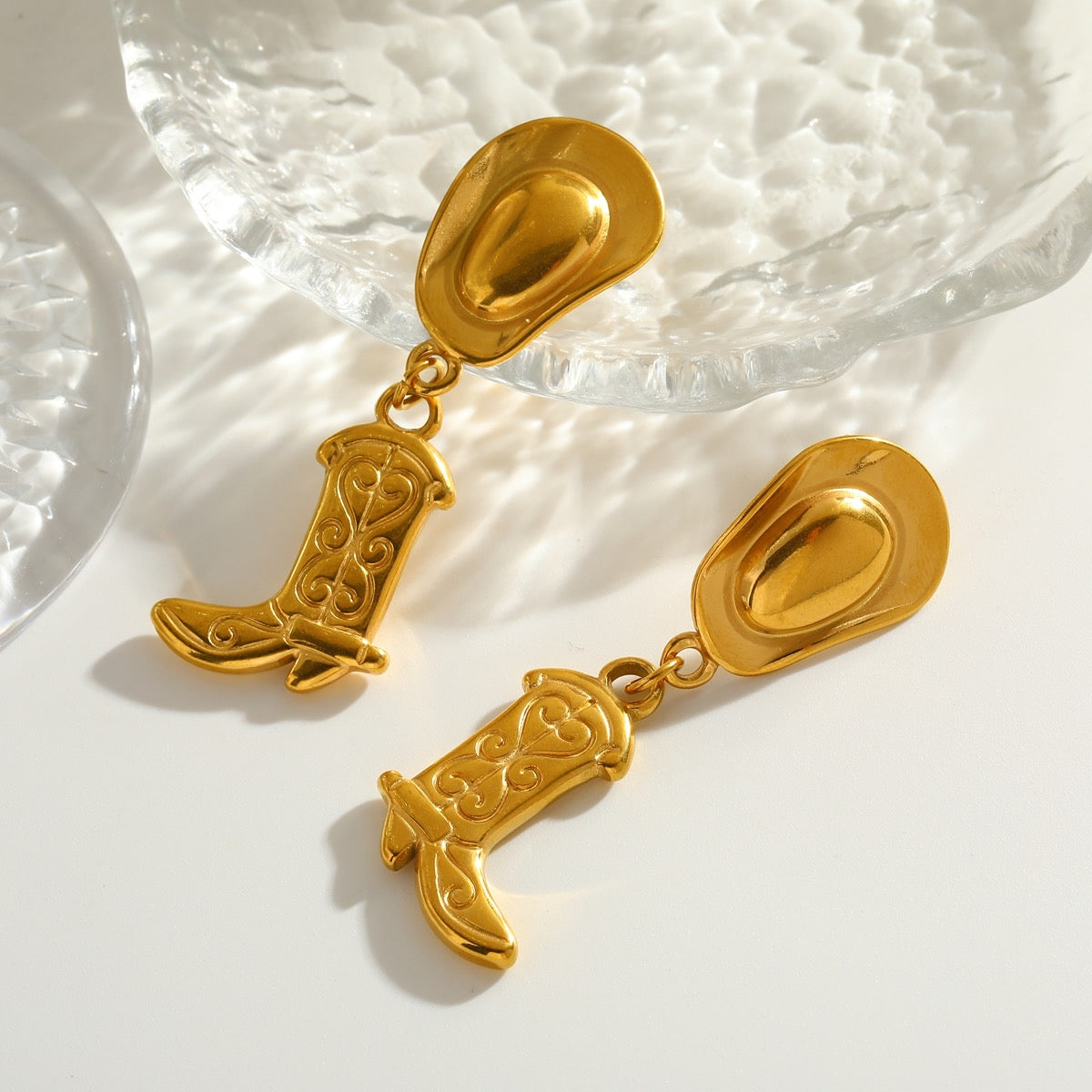 Earrings boots gold Stainless Steel